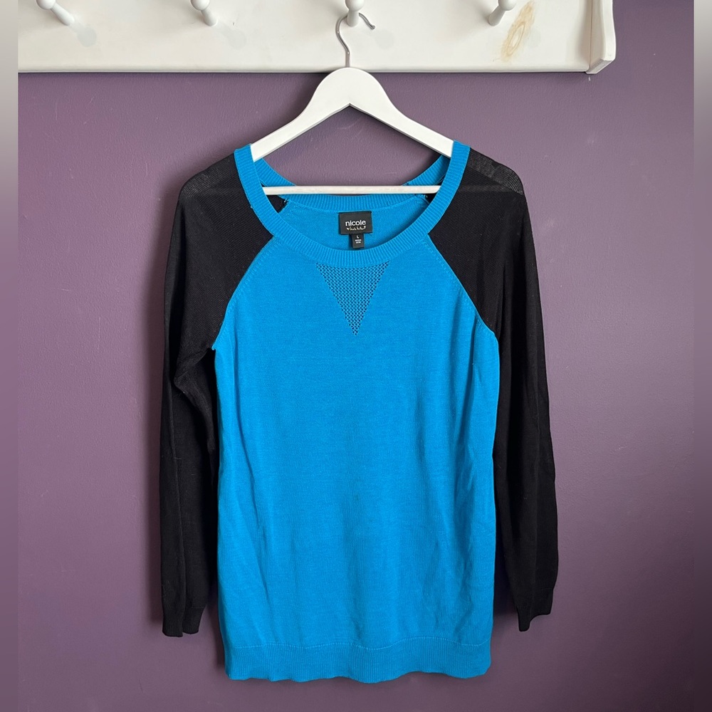 Blue and Black Nicole Baseball Style Sweater